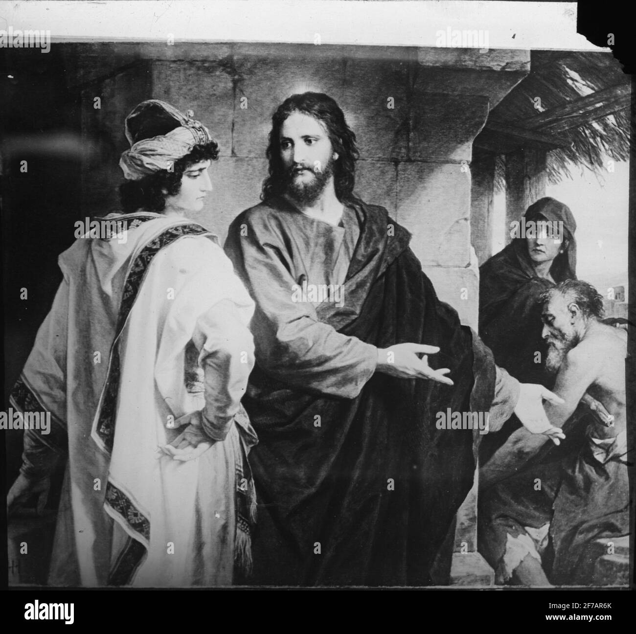 Skiopticone-Bild. Foto von Kunstwerken. Religiöses Motiv. Stockfoto