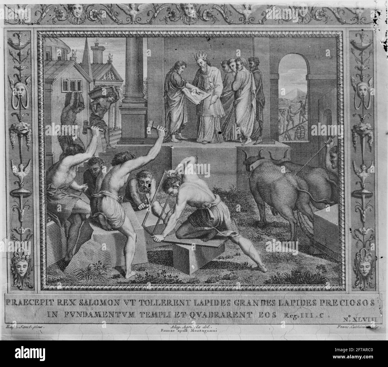 Skiopticone-Bild. Presse, die König Salomo auf dem Gelände der Baustelle für den Tempel in Jerusalem zeigt. Stockfoto