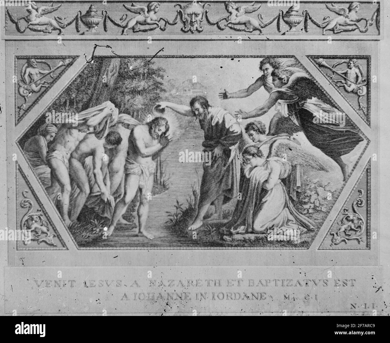 Skiopticone-Bild. Drucken. Jesus kam aus dem Nazareth in Galilee und wurde von Johannes in Jordanien getauft. Stockfoto