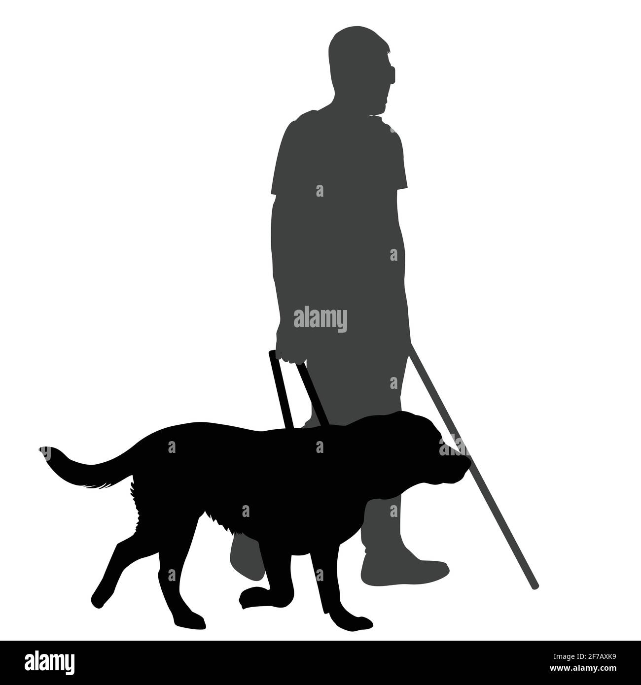 Blinder Mann mit Stock und Blindenhund Stock Vektor