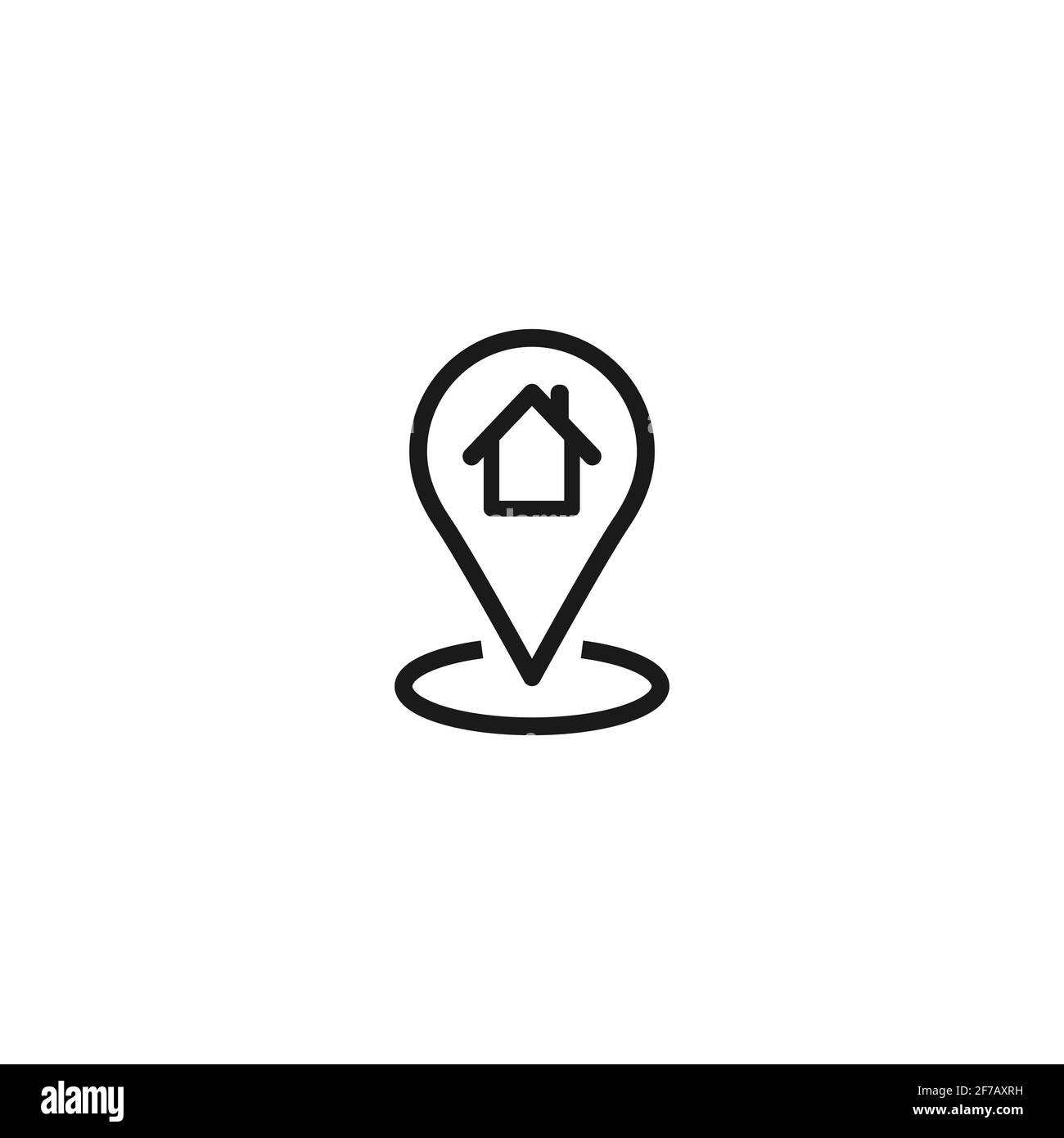 Standortsymbol mit Silhouette des Hauses. GPS-Zeiger. Lieblingsplatz. Home Karte PIN. Navigatortaste. Vektor einfache Taste. Piktogramm isoliert auf wh Stock Vektor
