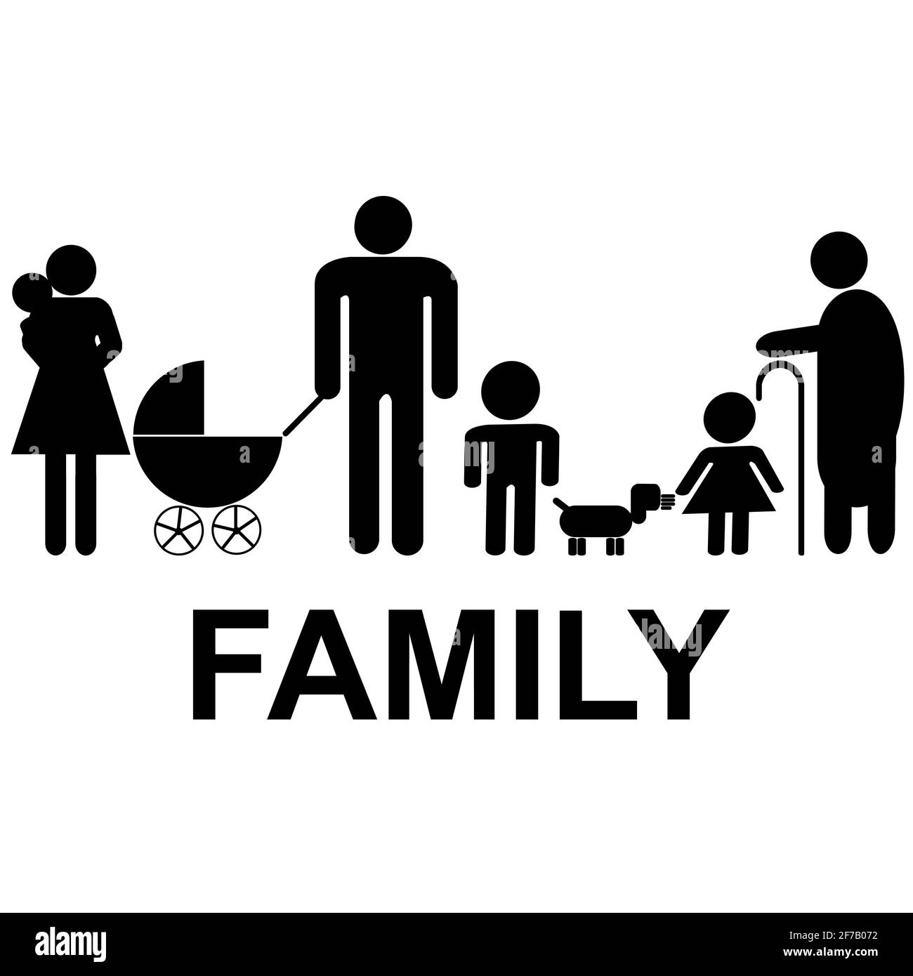 Familiensymbol mit Kindern, Eltern und Großeltern Stock Vektor