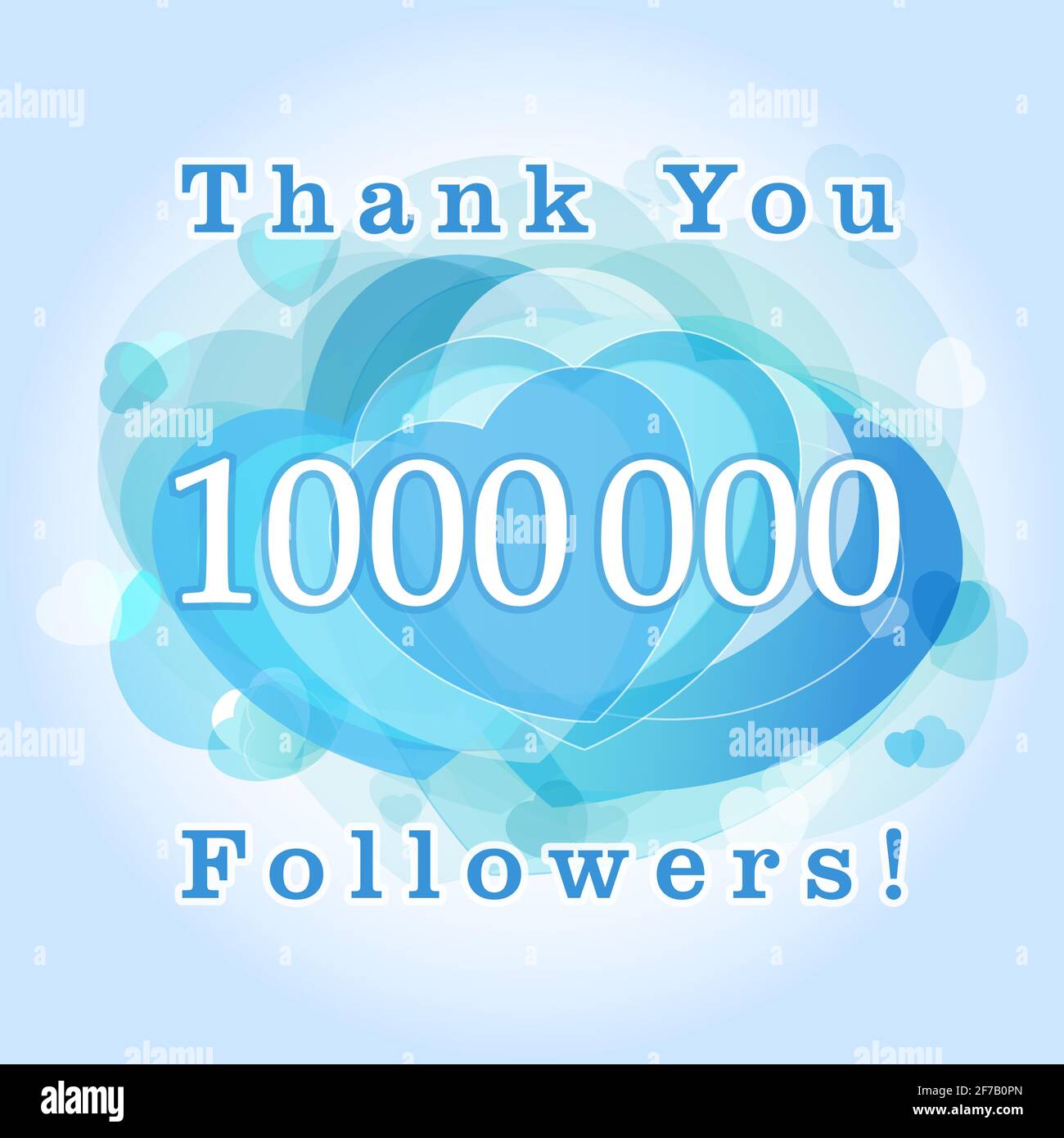 Danke 1 000 000 Follower-Karte. Das Dankesbild für Netzwerkfreunde, Likes und Follower Danke. Eine Million Zahlen mit Herzen. Herzlichen Glückwunsch Stock Vektor