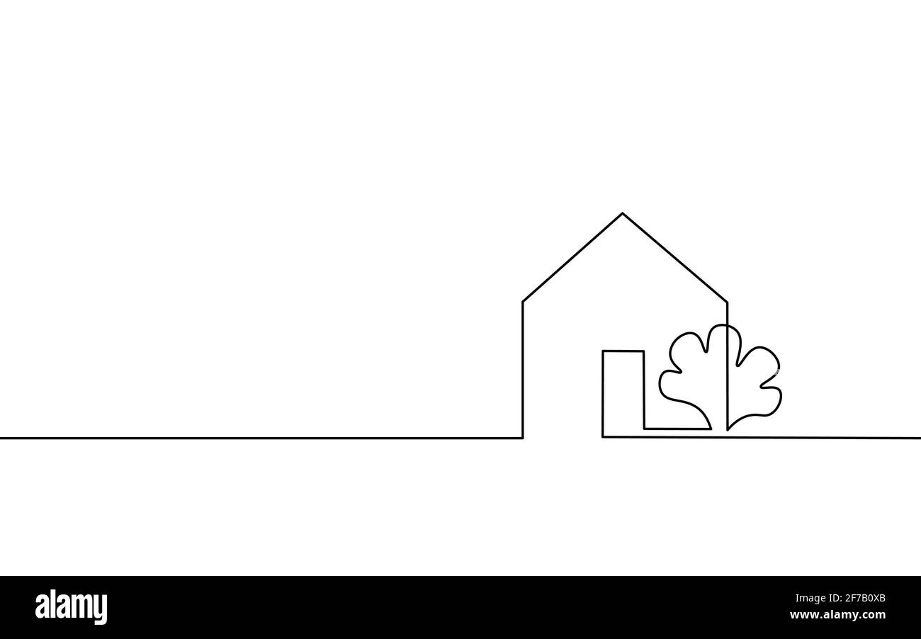 Hausschlüssel in einer Zeile. Wohnanlage im Wohnviertel. Von Hand gezeichnete Skizze durchgehende Linie. Verkaufen Sie eigene Familie Kunden Leben Geschäft Stock Vektor
