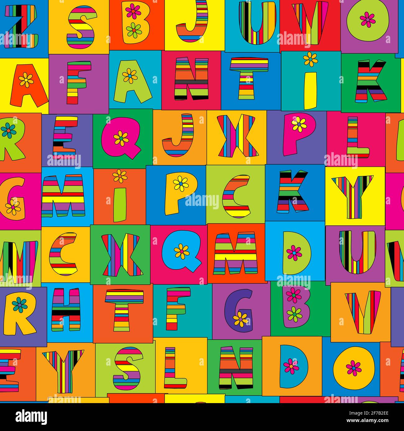 Niedliche bunte geometrische nahtlose mit englischen Alphabet Stock Vektor