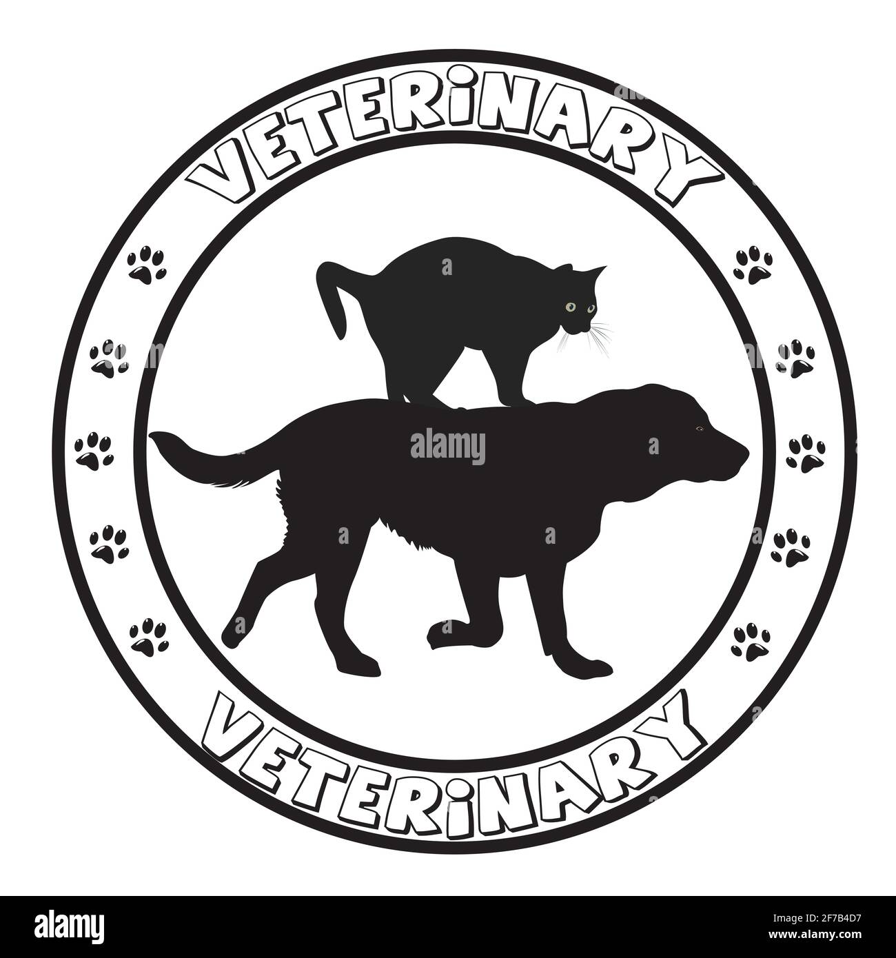 Veterinär-Symbol runder Rahmen mit Hund und Katze-Silhouetten Stock Vektor