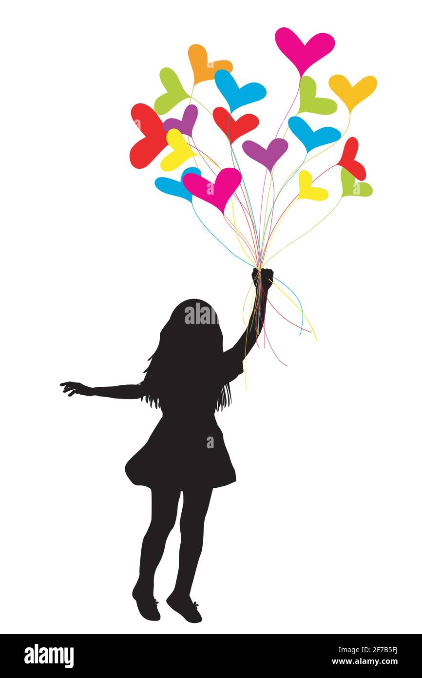 Mädchen-Silhouette von Herzen gezogen Stock Vektor