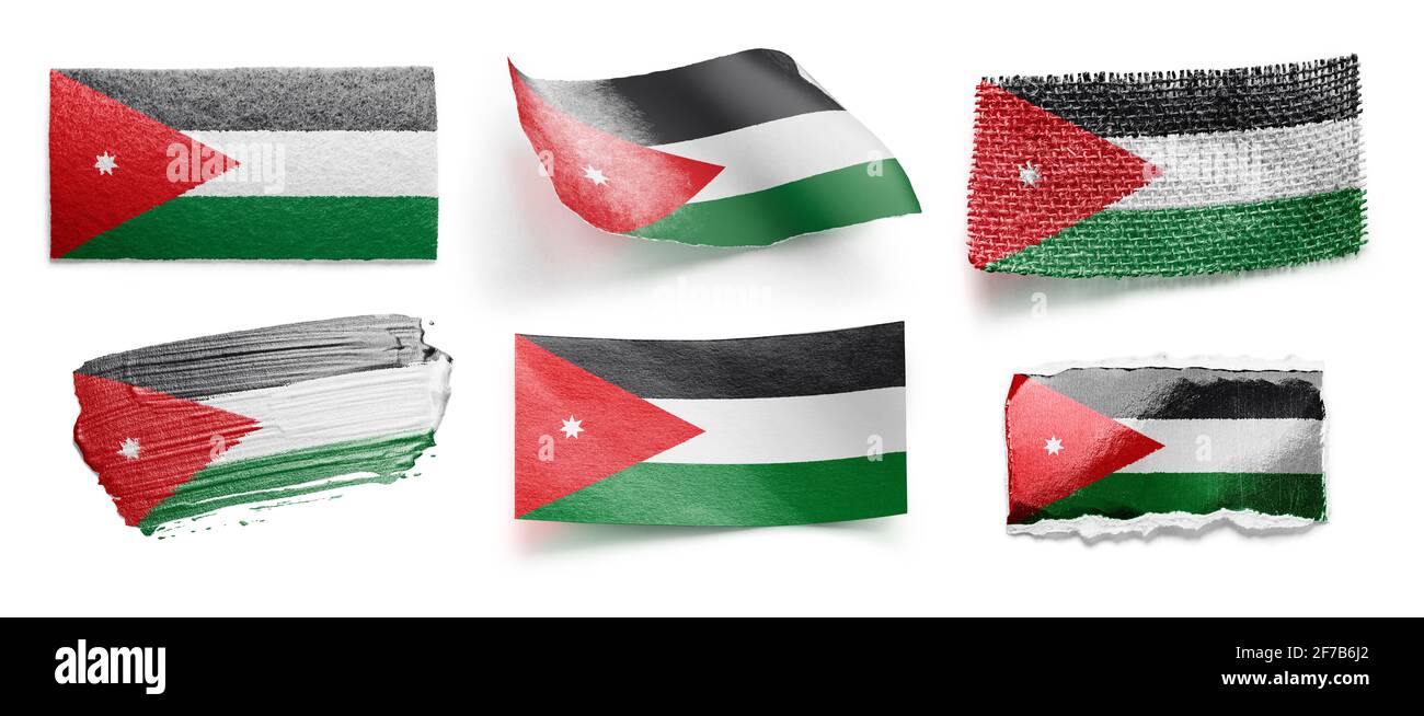 Set der Nationalflagge Jordaniens auf einem weißen Hintergrund Stockfoto