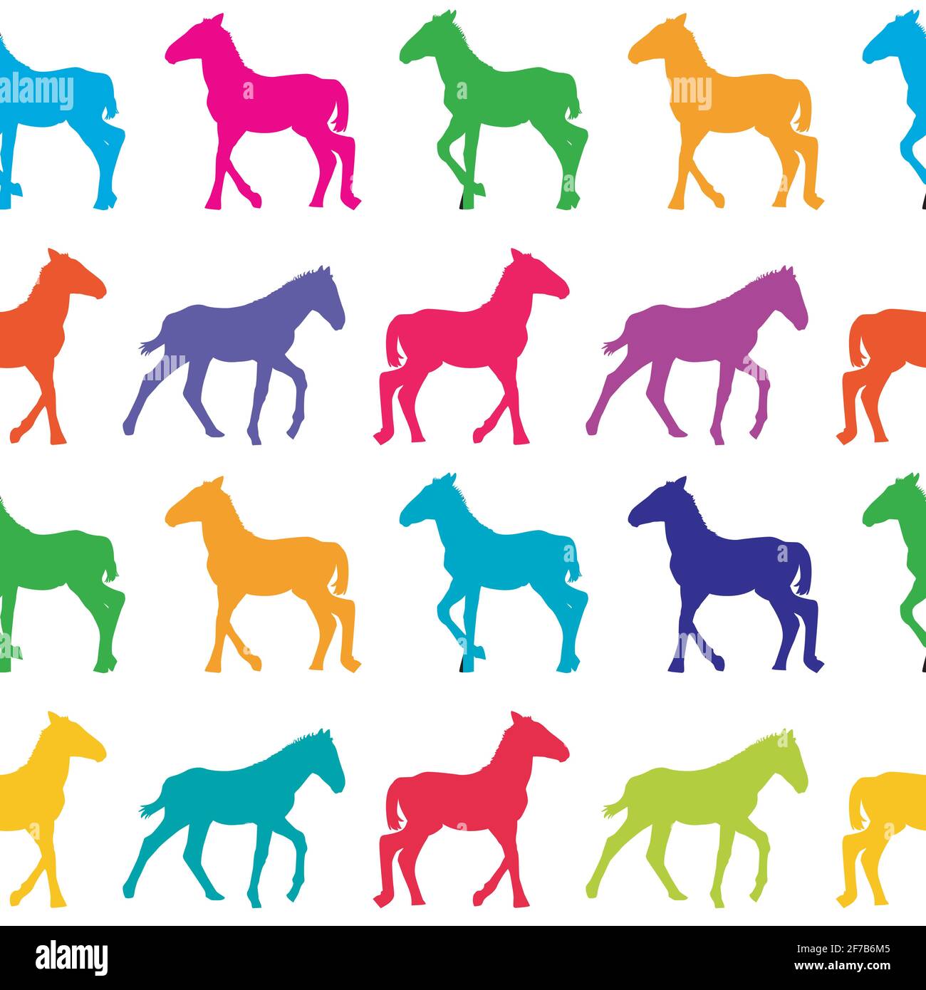 Bunte nahtlose Hintergrund mit Fohlen Silhouetten Stock Vektor