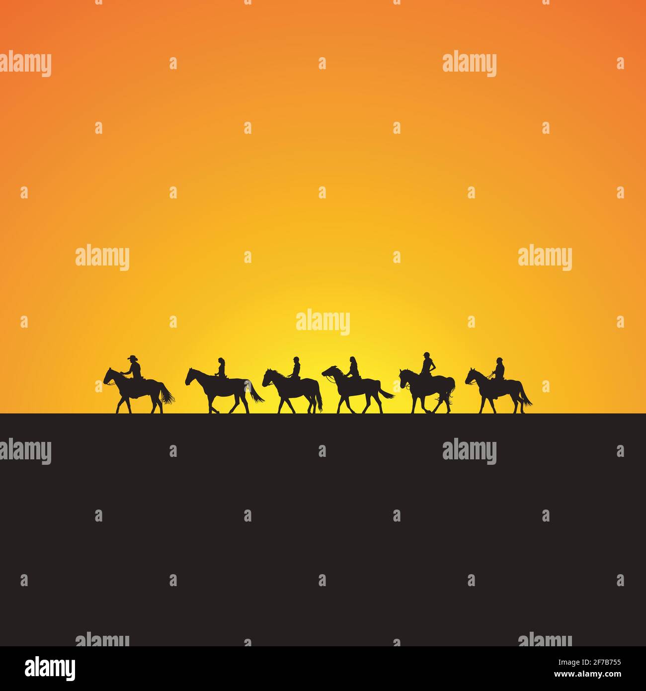 Reiter Silhouetten bei Sonnenaufgang Stock Vektor