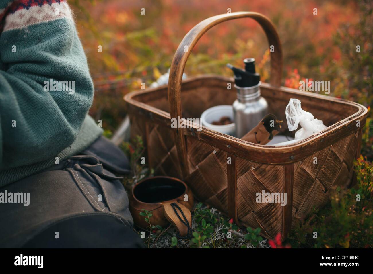 Essen und Trinken im Korb Stockfoto