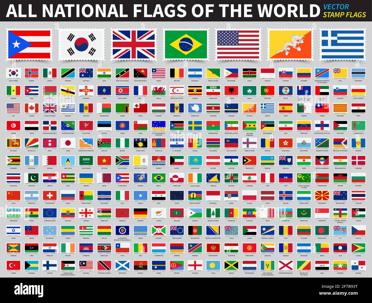 Set aller Nationalflaggen der Welt. Stempel Flagge Design . Elementvektor . Stock Vektor