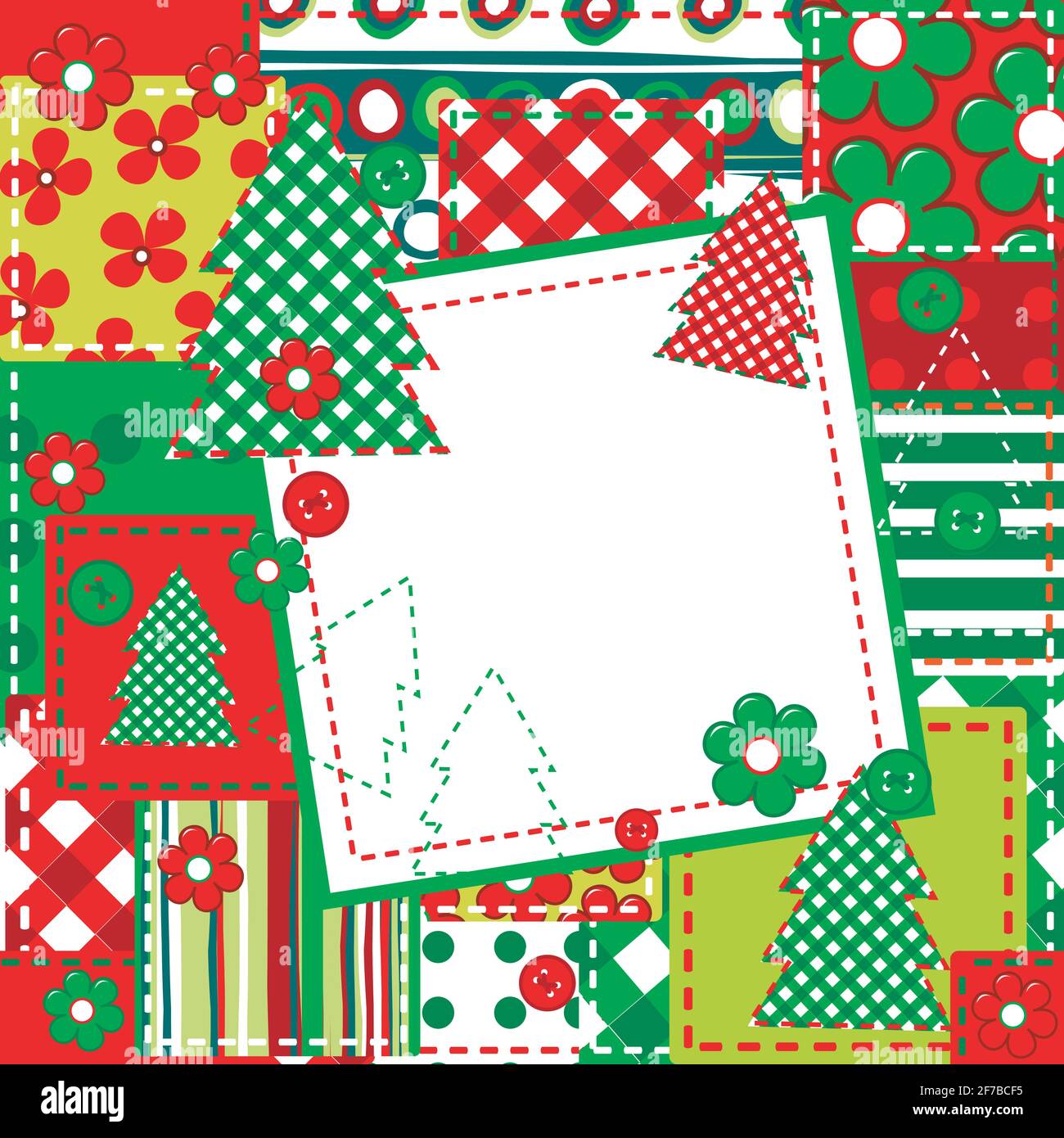 Scrapbook Hintergrund für Weihnachten mit genähten Elementen und Patchwork Stock Vektor