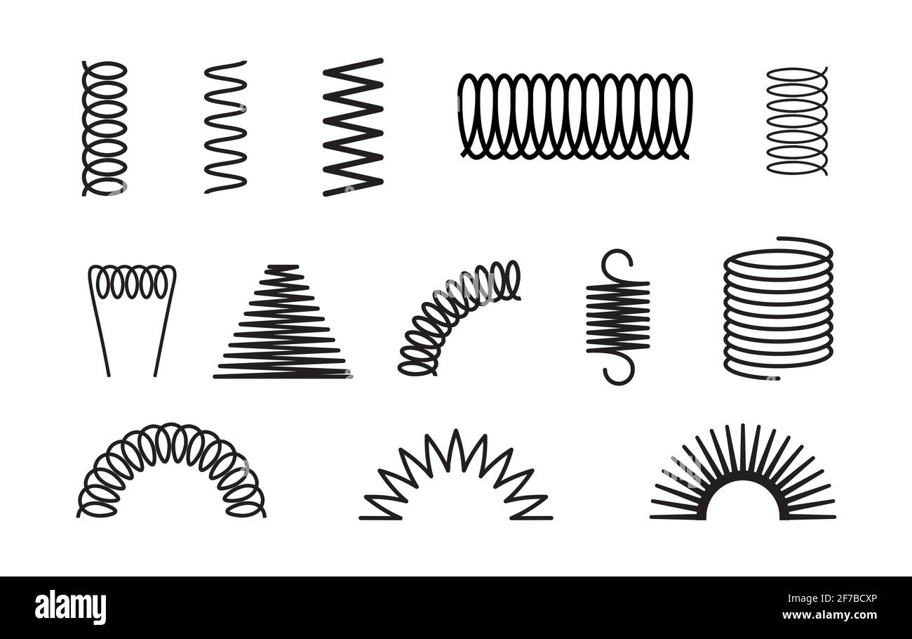 Metallfedersatz Spiralspule flexibles Symbol. Drahtelastik oder Stahlfeder Sprungdruck Objekt Design Stock Vektor