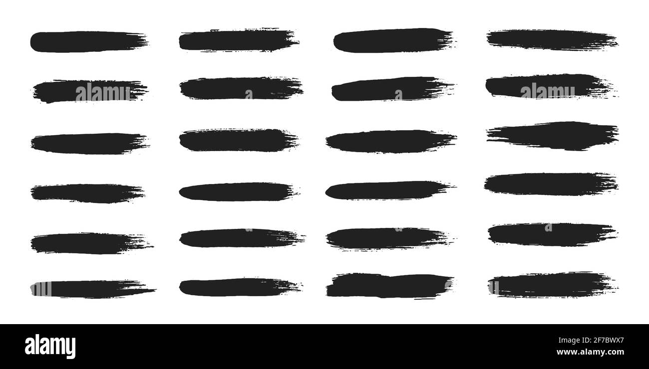 Große Sammlung von Hand drawnkalligraphy Pinsel Striche schwarze Farbe Textur set Vektor-Illustration isoliert auf weißem Hintergrund. Kalligraphie Pinsel Hallo Stock Vektor