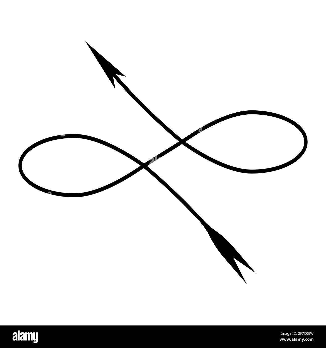 Pfeilform der Unendlichkeit, Richtungsvektor des komplexen unendlichen Pfades, Zeichen des komplexen Pfades in Form eines Pfeils Stock Vektor