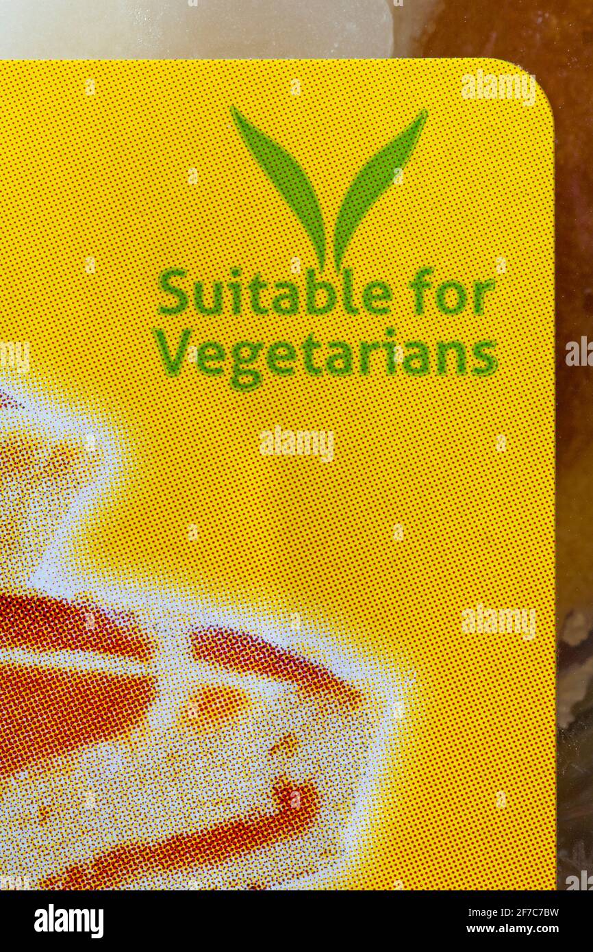 Geeignet für Vegetarier Symbol auf Packung Belgische Frangipan Mandel Aromatisierte Kuchen Stockfoto