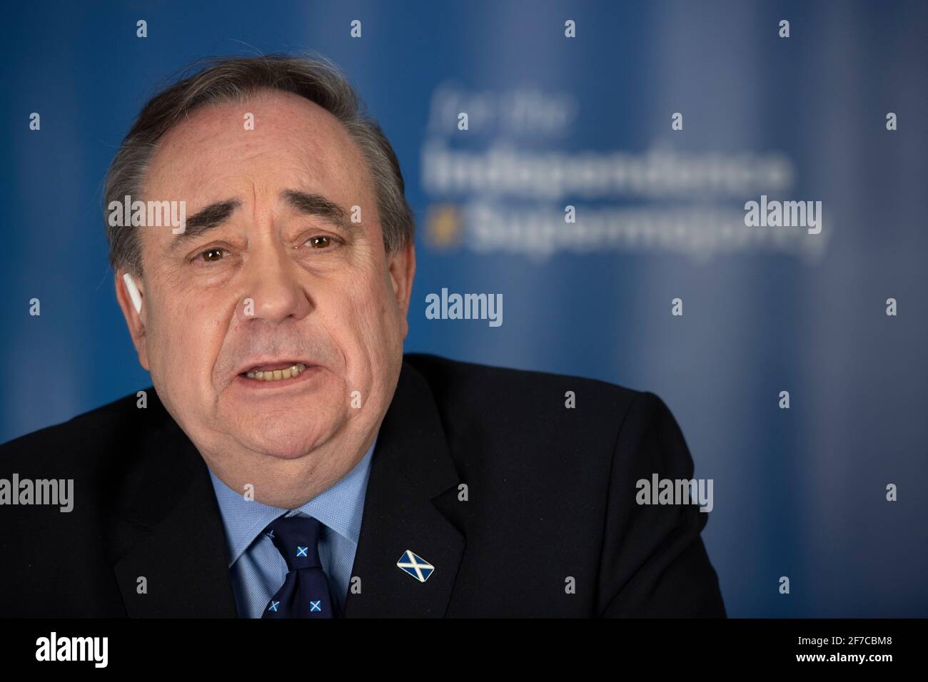 Aberdeenshire, Schottland, Großbritannien. April 2021. IM BILD: ALEX Salmond, der Vorsitzende DER ALBA-Partei und ehemalige erste Minister, startet am Donnerstag, dem 6. Mai, den nationalen Alba-Wahlkampf für die schottischen Parlamentswahlen. Herr Salmond wird den „Weg zur Unabhängigkeit“ anlässlich des Jahrestages der Erklärung von Arbroath aus dem Jahr 1320 vorstellen und eine neue „Erklärung für Schottland“ ankündigen. Quelle: Colin Fisher/Alamy Live News Stockfoto