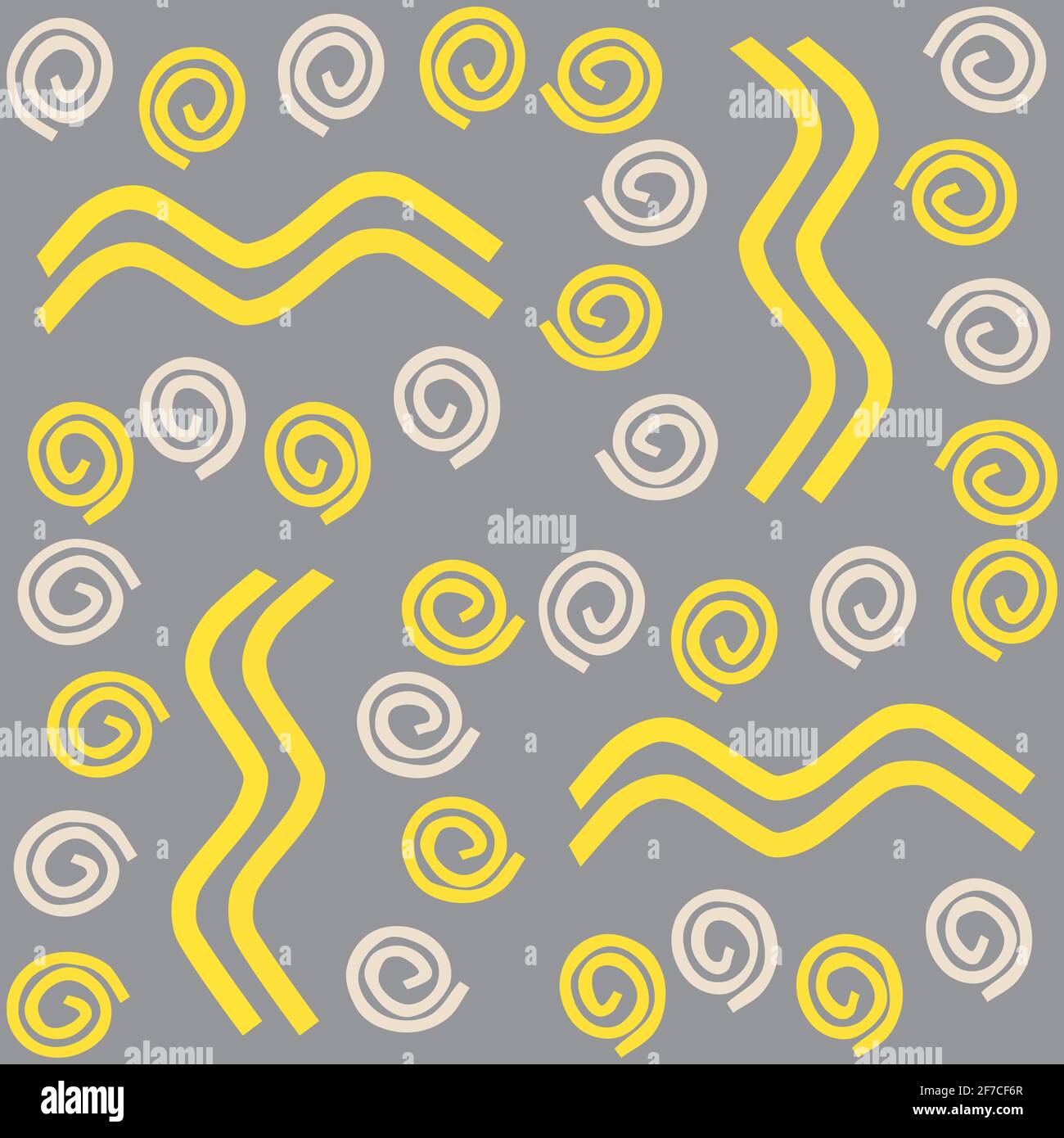 Gelb und beige Scribble auf silbernem Hintergrund. Abstraktes Nahtmuster. Vektorgrafik Stock Vektor
