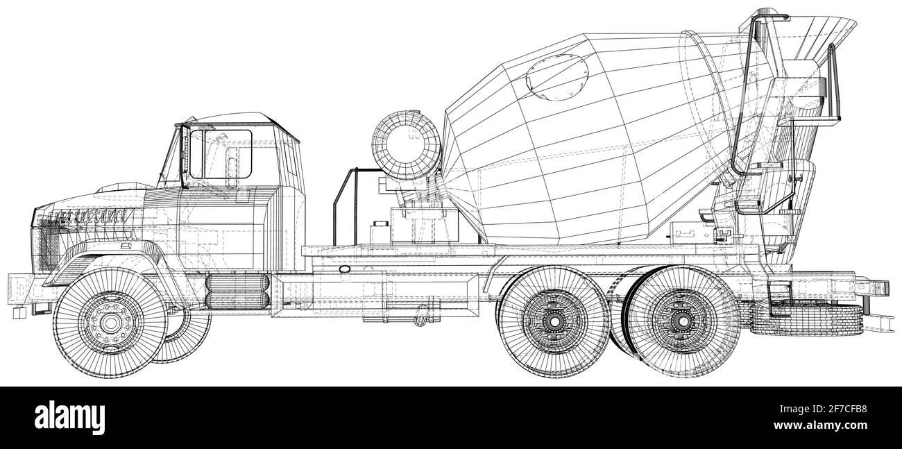 Baumaschine. Betonmischer. EPS10-Format. Drahtrahmen Vektor aus 3d erstellt Stock Vektor