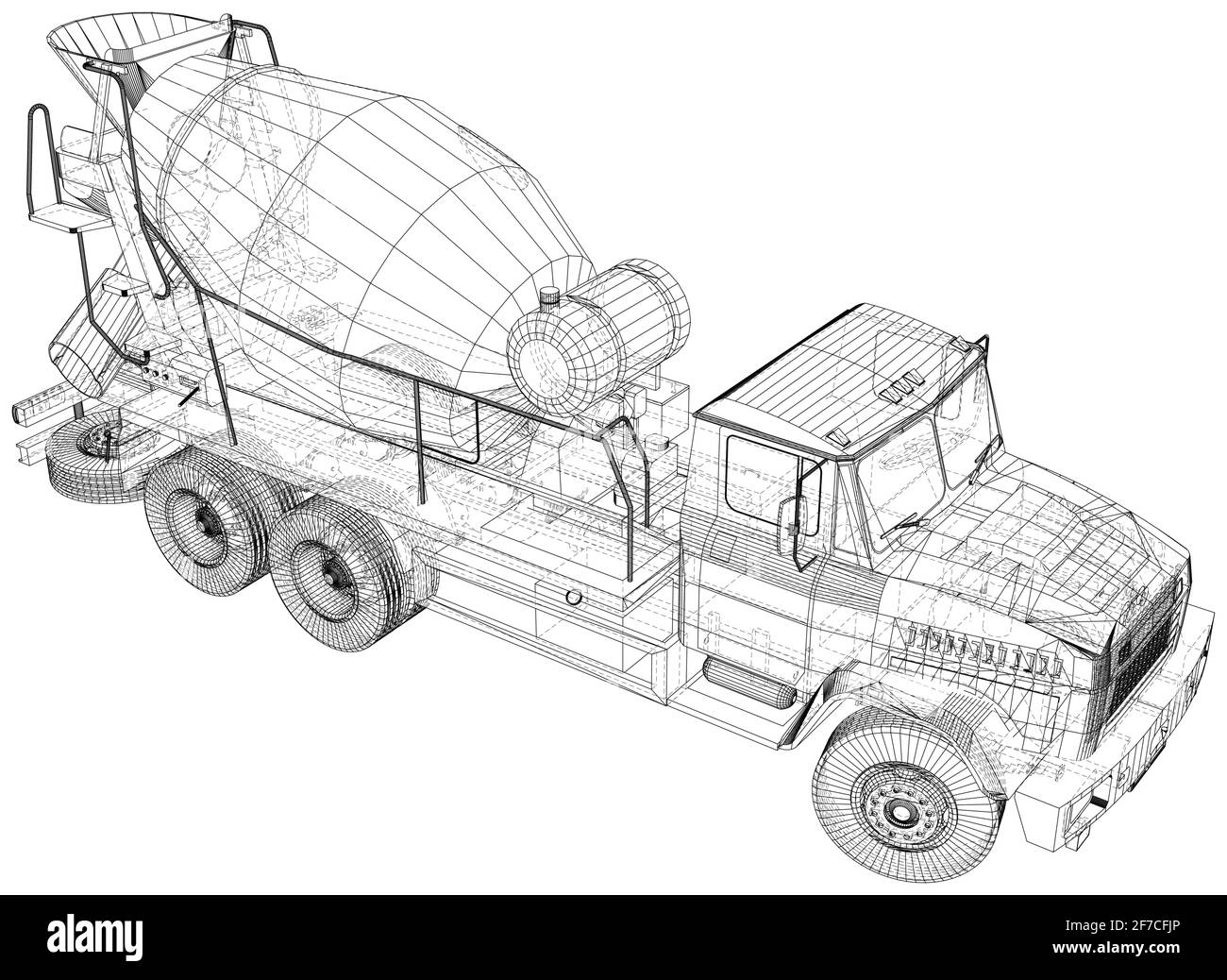 Betonmischer LKW isoliert auf dem weißen Hintergrund. Technische Illustration Drahtgestell. Vektorrendering von 3d Stock Vektor
