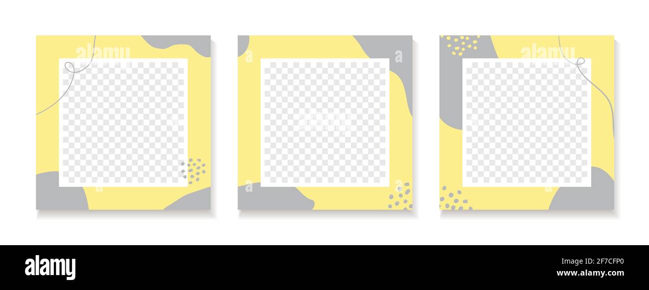 Abstrakte gelb-graue Hintergründe für instagram, Social-Media-Beiträge. Set von Vektor trendy minimal quadratische Vorlagen mit Platz für Foto Stock Vektor