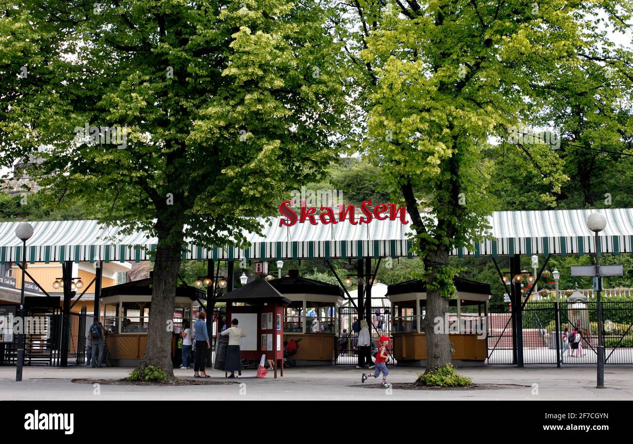 STOCKHOLM, SCHWEDEN – 9. JULI 2009: Der Eingang nach Skansen, Stockholm, Schweden. Foto Jeppe Gustafsson Stockfoto