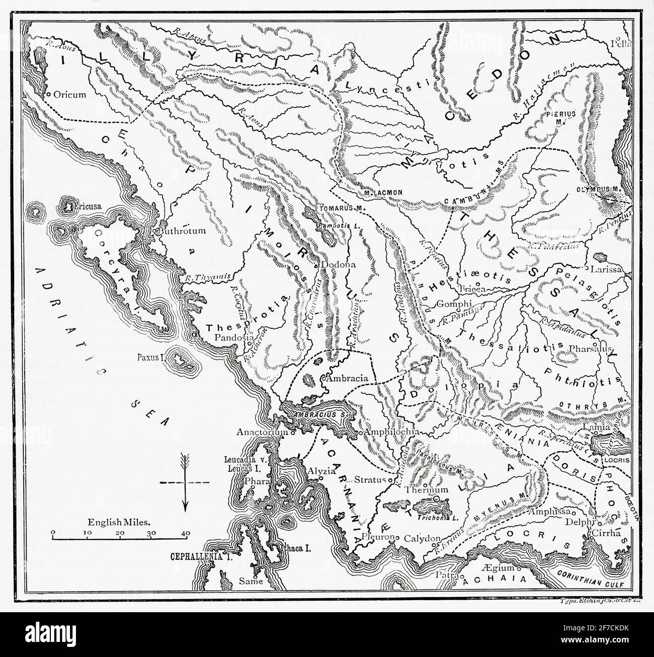 Karte von Epirus und Westgriechenland, 295 v. Chr. Aus Cassells Universal History, veröffentlicht 1888. Stockfoto