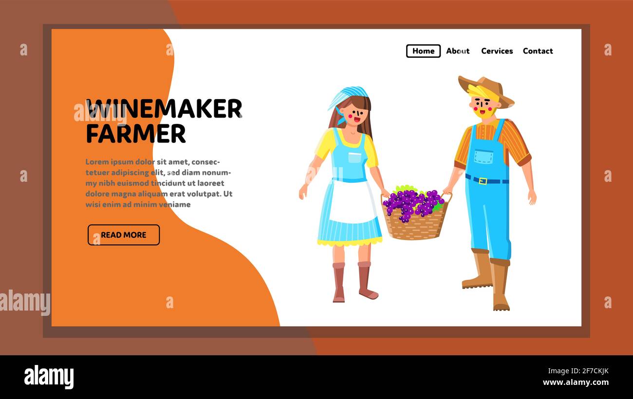 Winzer Farmer Tragekorb Mit Traubenvektor Stock Vektor