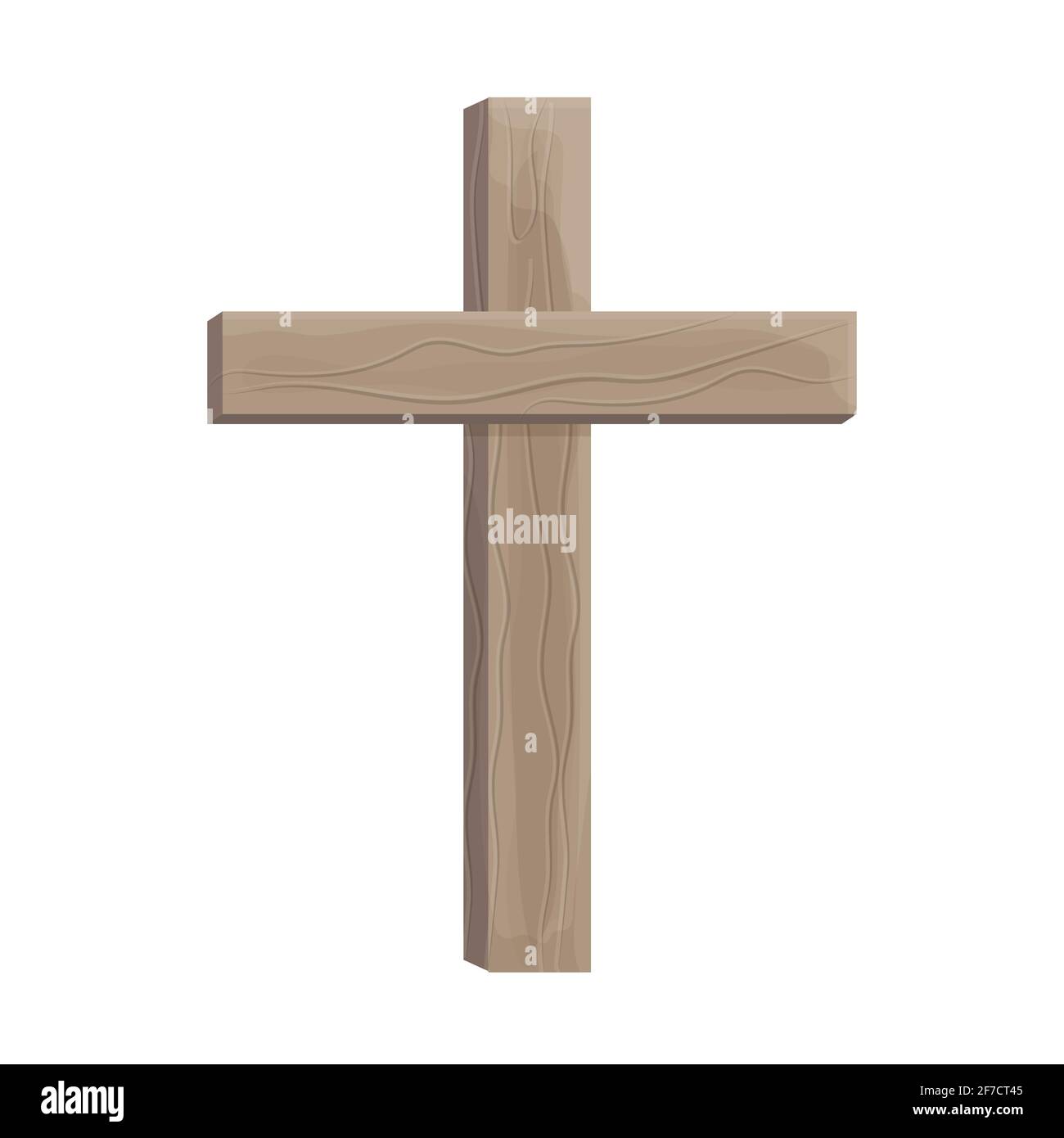 Altes Holzkreuz, katholisches, christliches Symbol, detailliert im Cartoon-Stil isoliert auf weißem Hintergrund. Symbol, Emblem, Religion Element. Vektorgrafik Stock Vektor