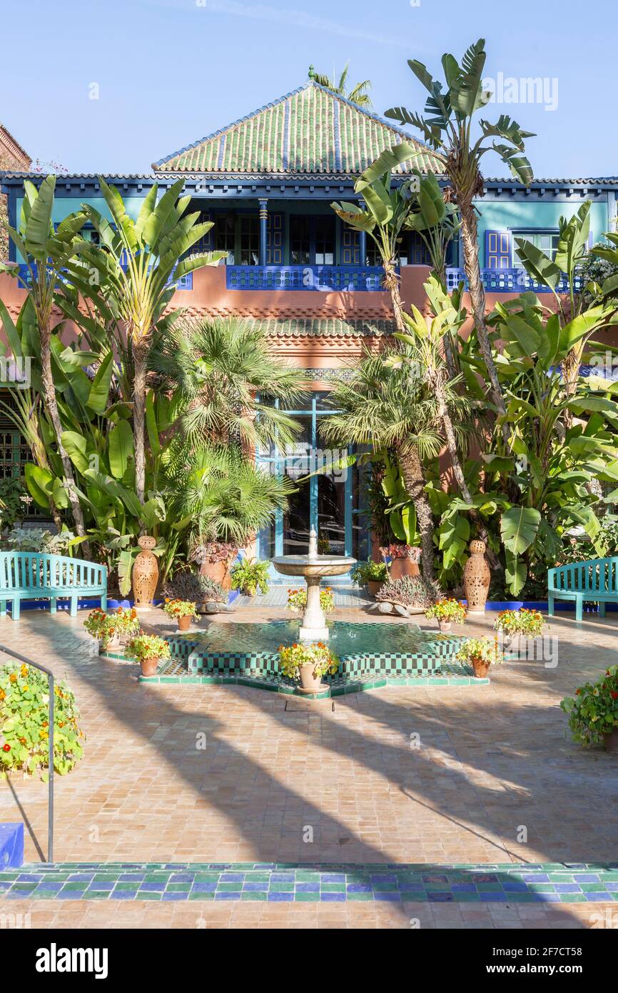 Villa Oasis im berühmten botanischen Garten Jardin Majorelle von Yves Saint Laurent in Marrakesch, Marokko Stockfoto