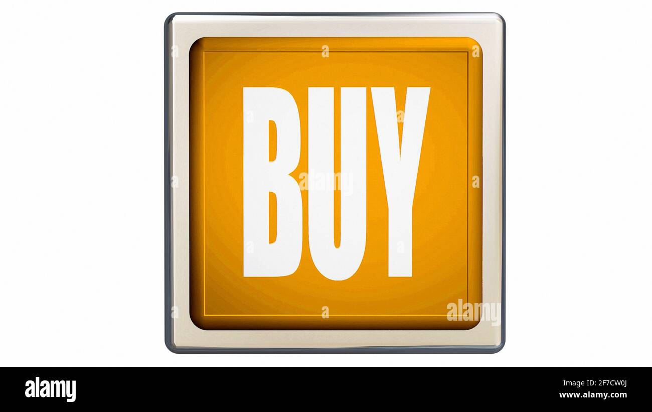 Gelbe Taste mit dem Wort „kaufen“ Stockfoto