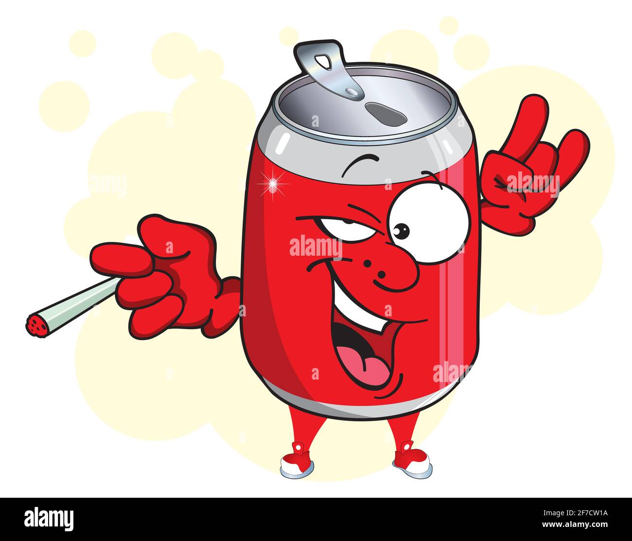 Aluminium kann Cartoon Maskottchen. Bild von lustigen roten Dose mit kohlensäurehaltigen Getränken. Trinken, Limonade, Cola, Bier. Stock Vektor