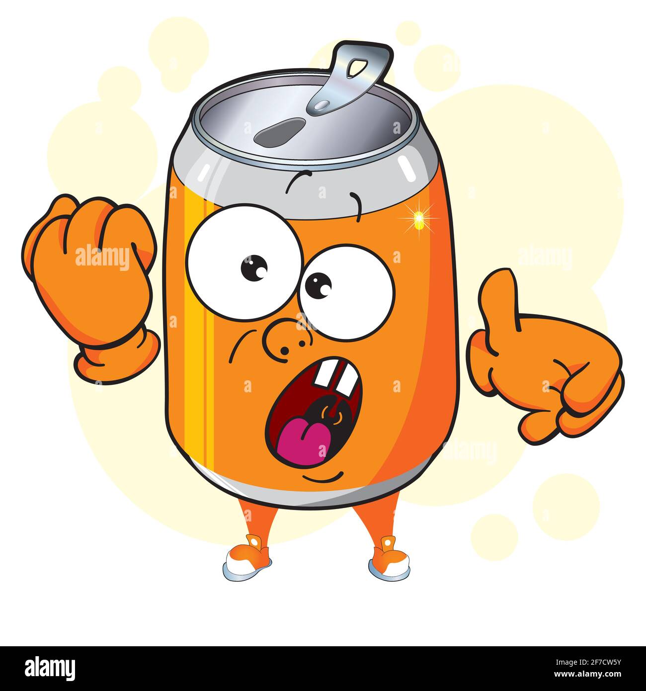 Aluminium kann Cartoon Maskottchen. Bild von lustigen roten Dose mit kohlensäurehaltigen Getränken. Trinken, Limonade, Cola, Bier. Stock Vektor