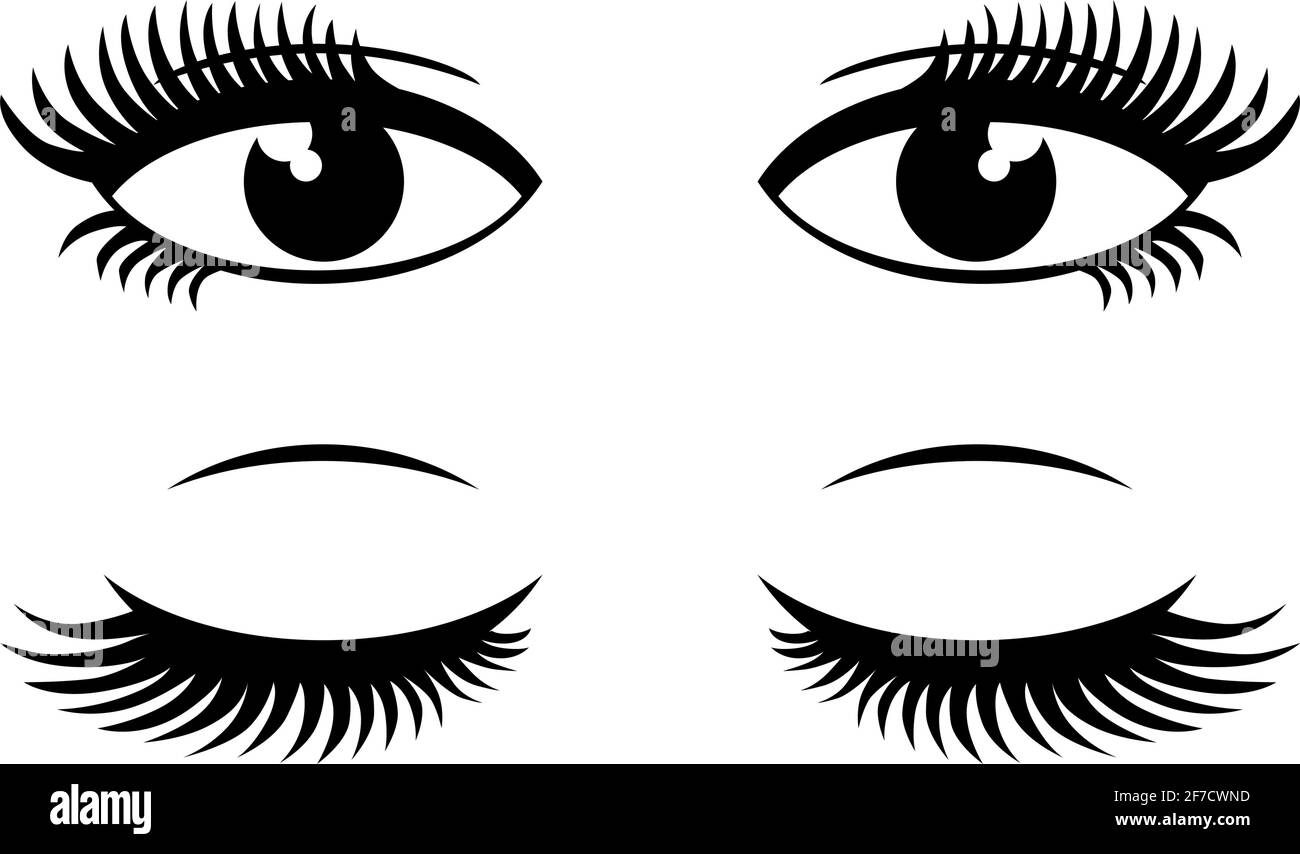 Weibliche offene und geschlossene Augen. Vektorsymbole auf transparentem Hintergrund Stock Vektor