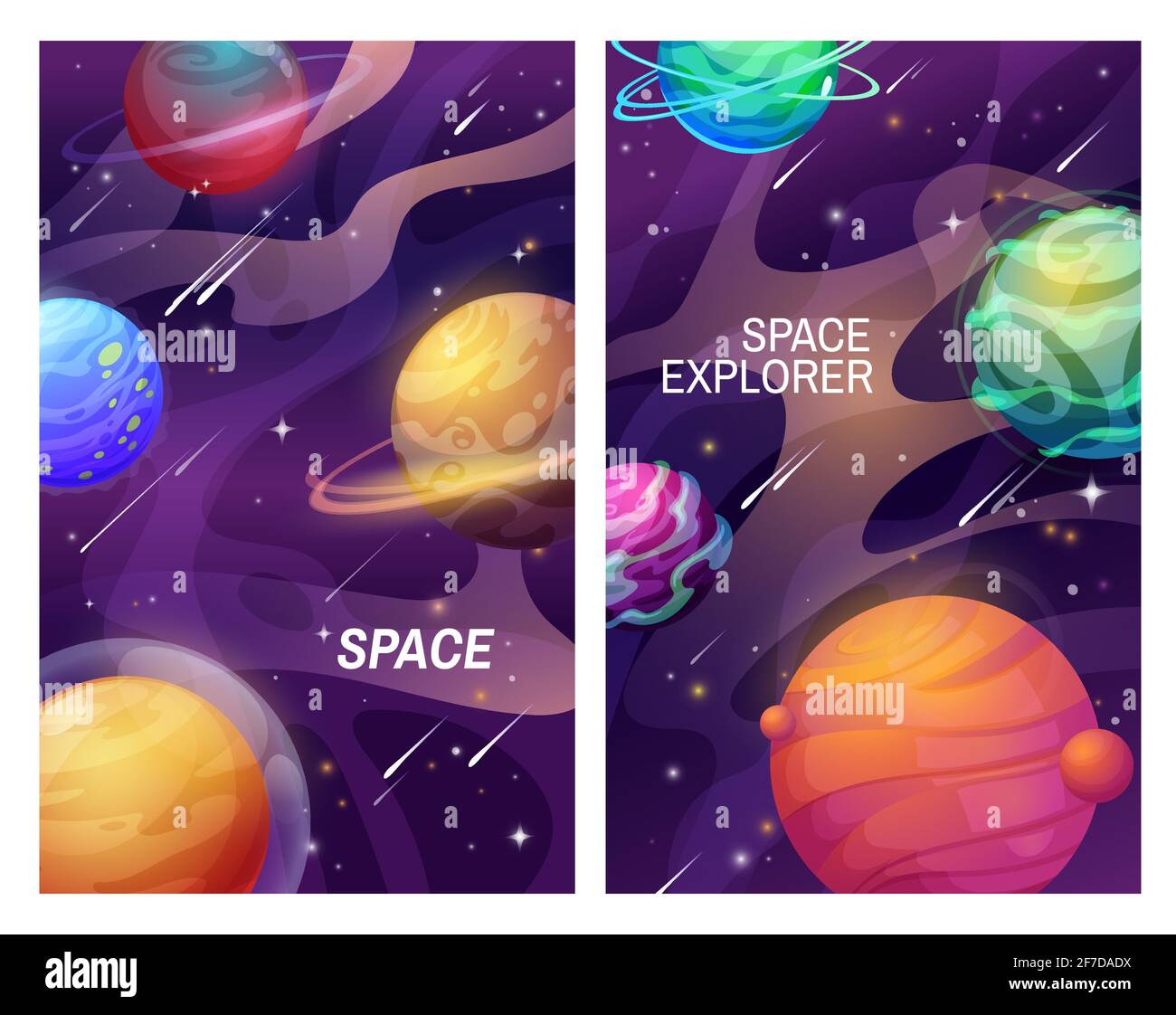 Weltraum- und Galaxienuniversum-Planeten, Cartoon-Banner Stock Vektor