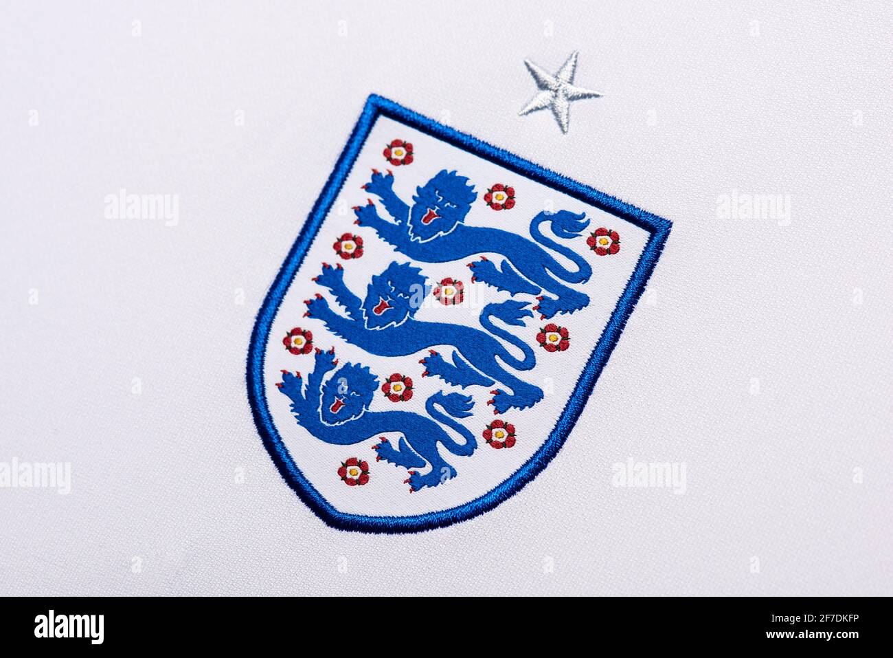 Nahaufnahme des England Trikots Euro 2020. Stockfoto