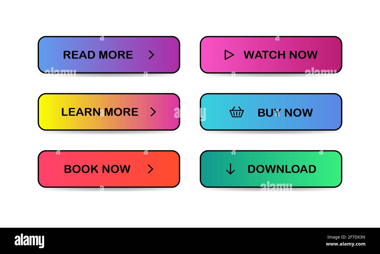 Lesen, Weitere Informationen, Buchen, Ansehen, Jetzt kaufen, Herunterladen. Satz von modernen mehrfarbigen Tasten Vector EPS 10 Stock Vektor