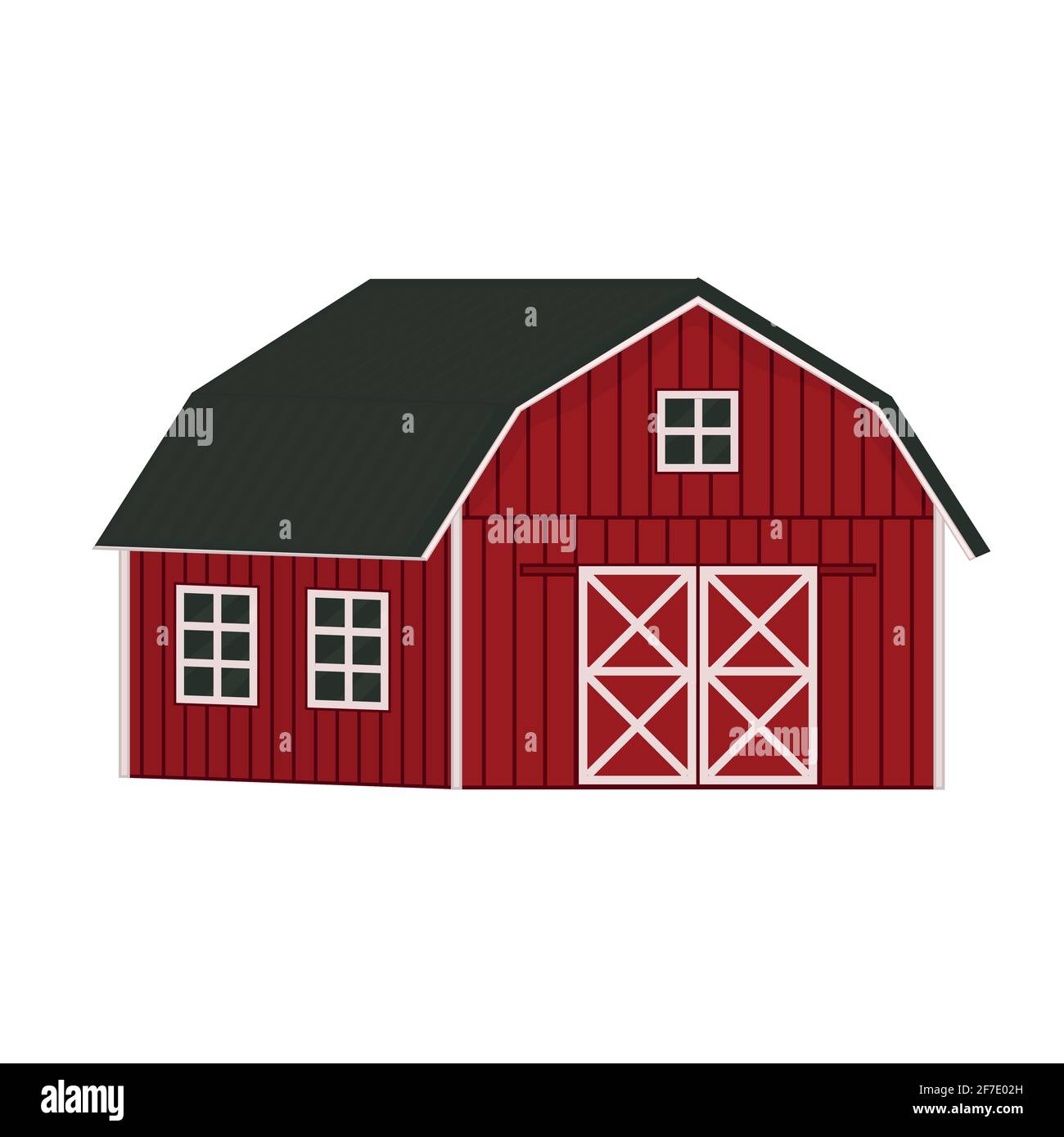 Doodle Cartoon allein roten Holzscheune Haus, graues Dach, Fenster und Türen mit gekreuzten weißen Brettern. Vektordarstellung isolierte handgezeichnete Illustration ein Stock Vektor