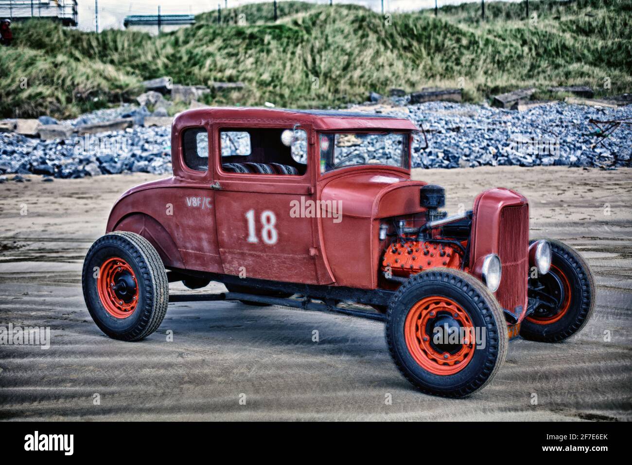 Hot Rod Racing bei Pendine Sands Wales Großbritannien Stockfoto