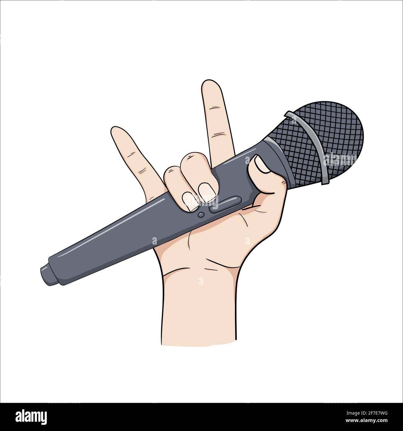 Rockmusik Konzept Hand hält ein Mikrofon isoliert weißen Hintergrund vektorgrafik Stock Vektor