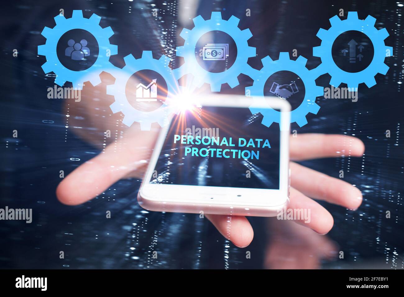 Wirtschaft, Technologie, Internet und Netzwerk Konzept. Junge Unternehmer arbeiten an einer virtuellen Bildschirm der Zukunft und sieht die Inschrift: Persönliche dat Stockfoto