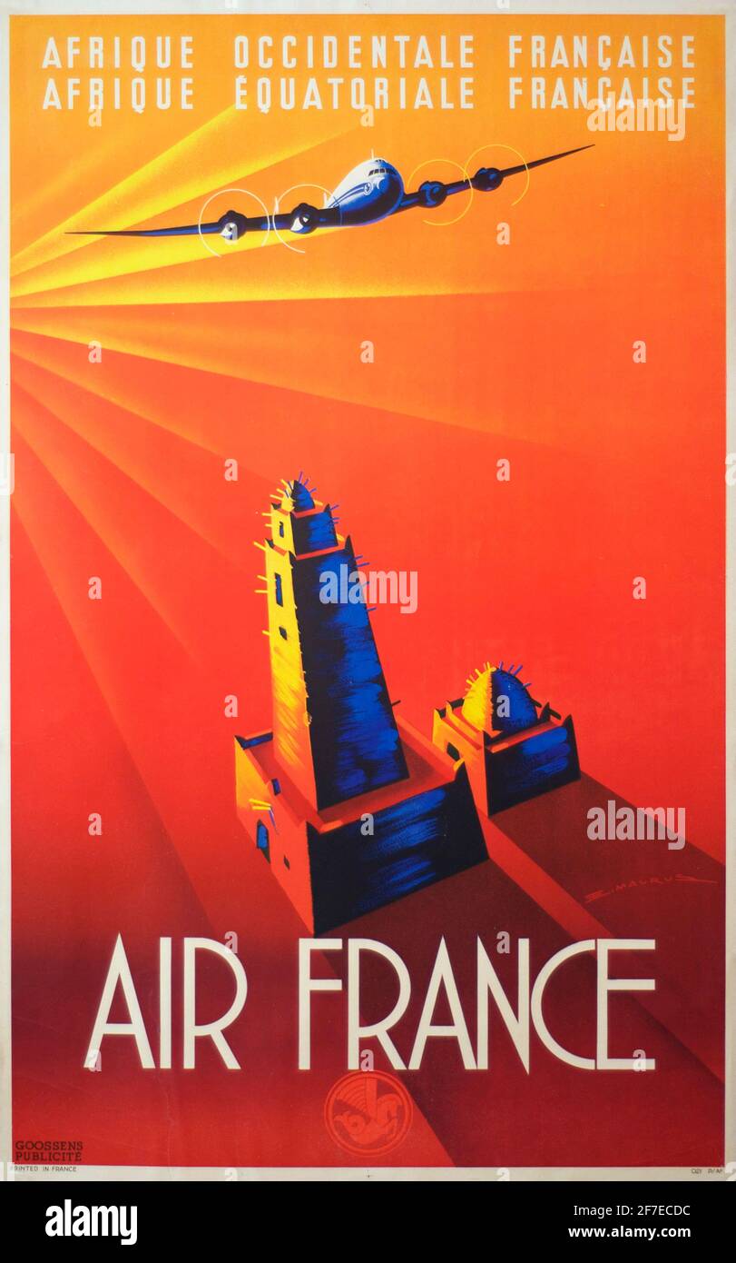 Ein Vintage-Reiseposter für Flüge von Air France nach Westen Afrika und Äquatorialafrika Stockfoto