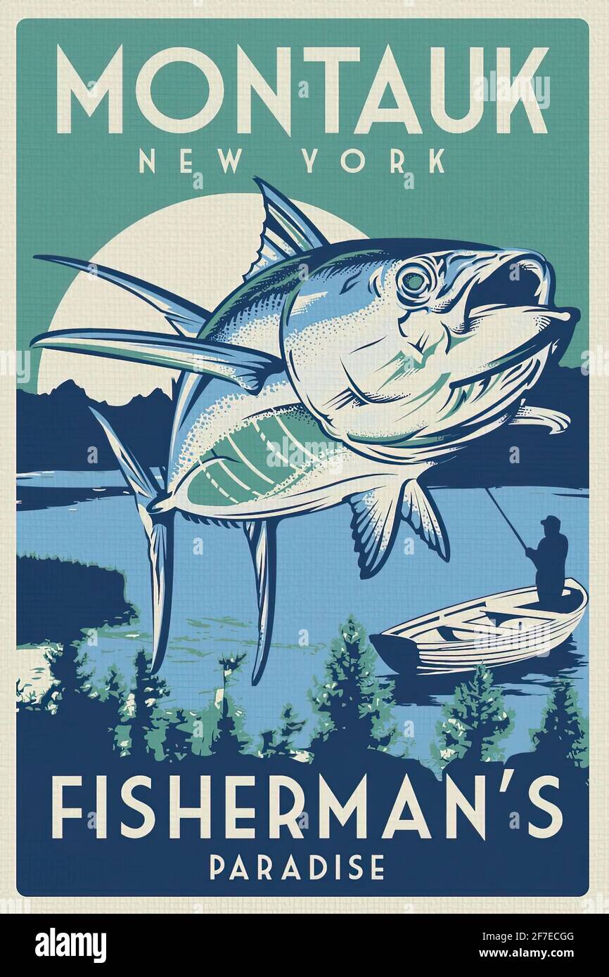 Ein Vintage-Reiseposter für Montauk, New York Stockfoto