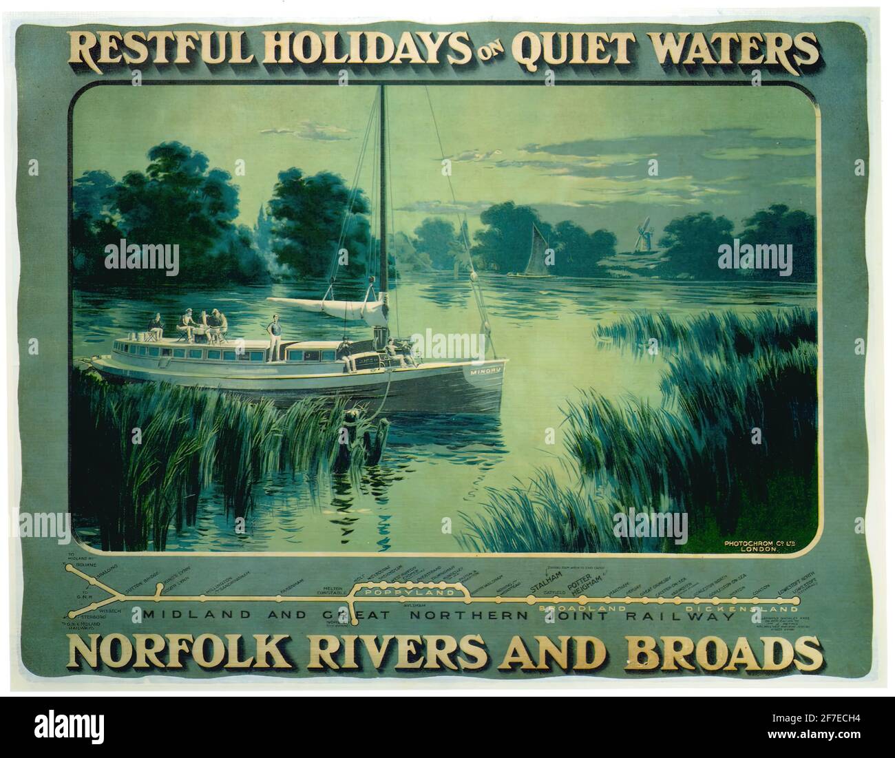 Ein Vintage-Reiseposter für die Norfolk Broads Stockfoto