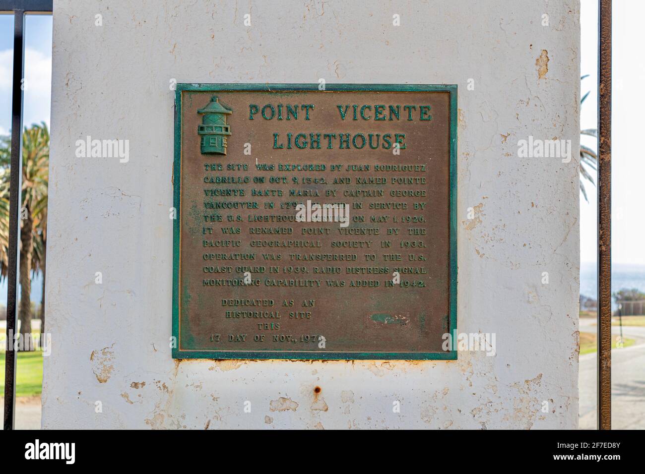 Point Vicente Lighthouse Schild am Eingang Stockfoto