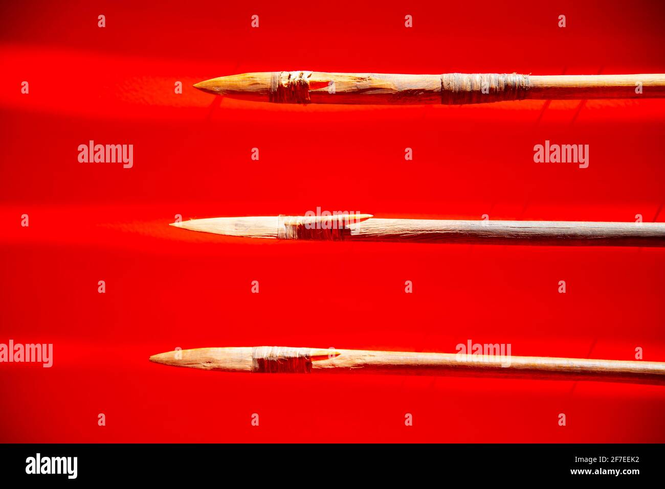 Hölzerne Aboriginal Spears aus Australien Stockfoto