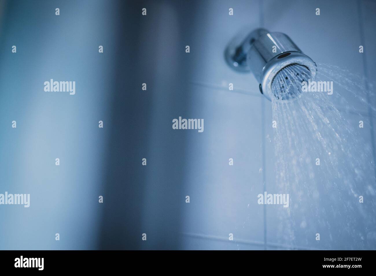 Schmutziger Duschkopf wirth spritzt Wasser aus der Dusche. Schmutzige Dusche  im Badezimmer, Kalk- oder Kalkrückstände, die um die Düsen herum sichtbar  sind Stockfotografie - Alamy