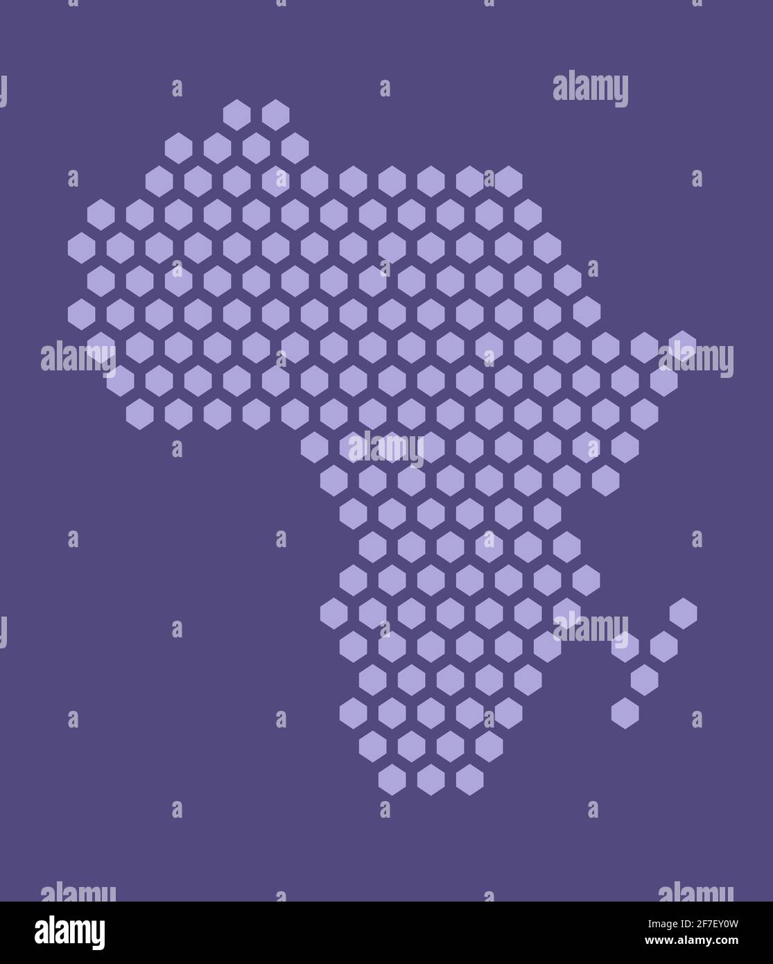 Violette sechseckige Pixelkarte von Afrika. Vektor-Illustration Afrikanischer Kontinent Sechskantkarte gepunktetes Mosaik. Verwaltungsgrenze, Landzusammensetzung. Stock Vektor