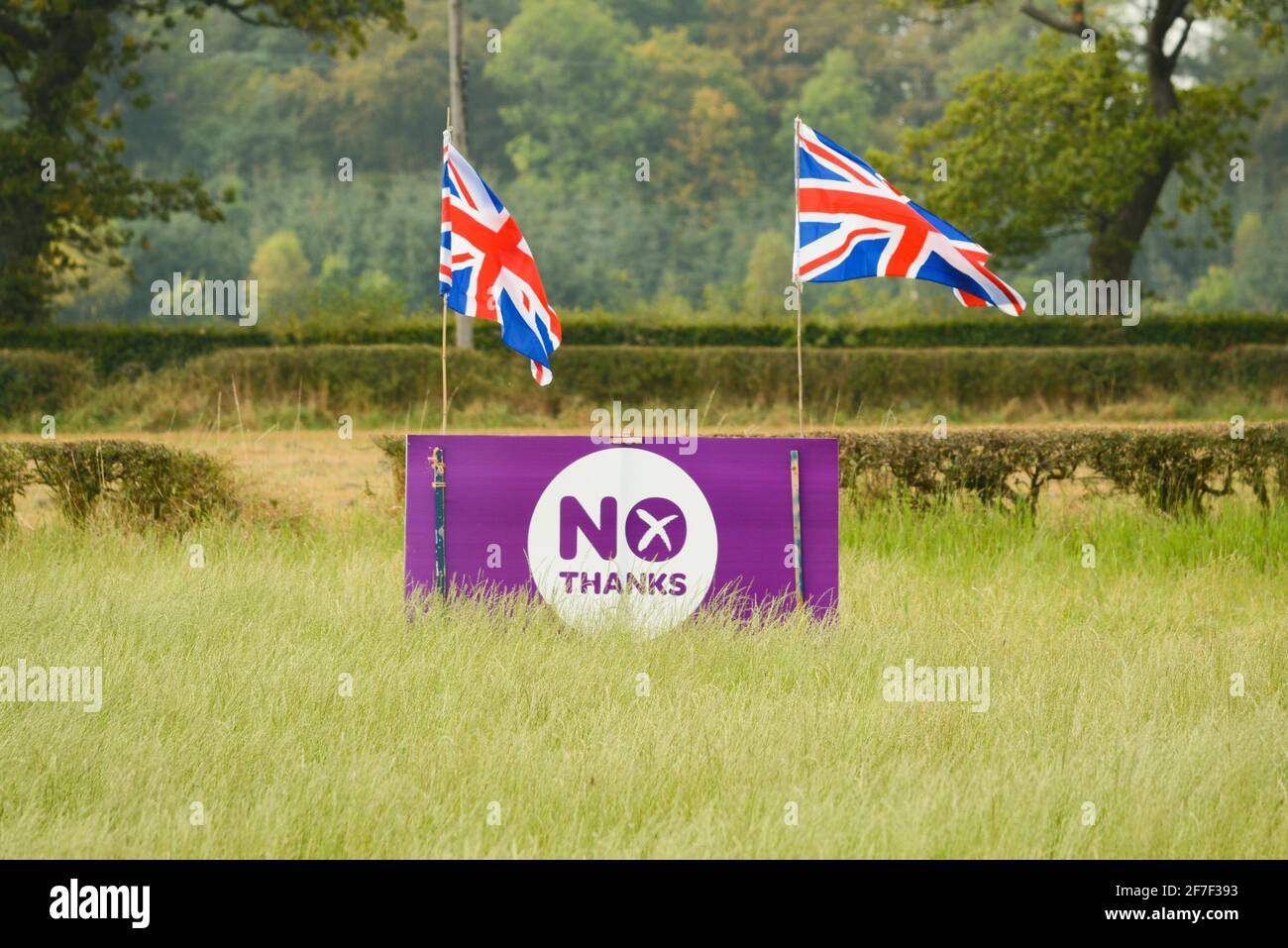Nein Danke Zeichen Teil der Better Together Kampagne während des schottischen Unabhängigkeitsreferendums 2014, Stirling, Schottland, Großbritannien Stockfoto